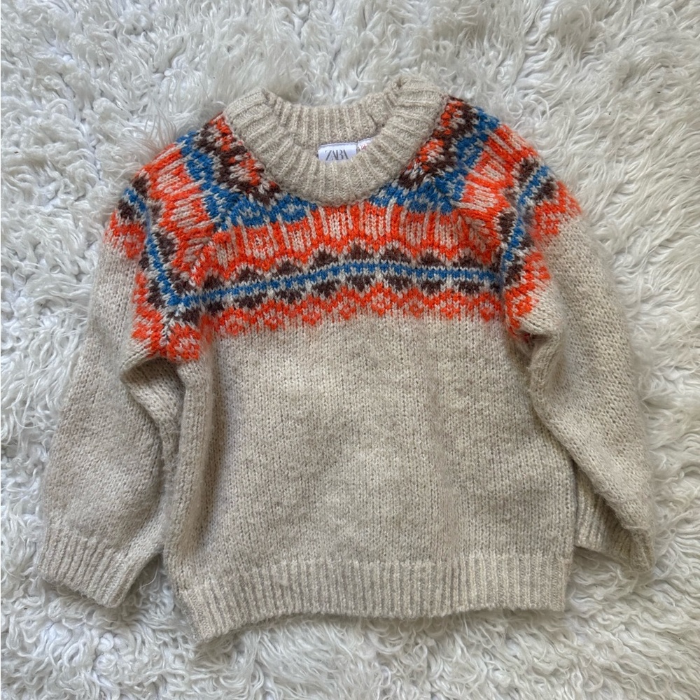 Zara Beige Sweater with Multicolor Pattern